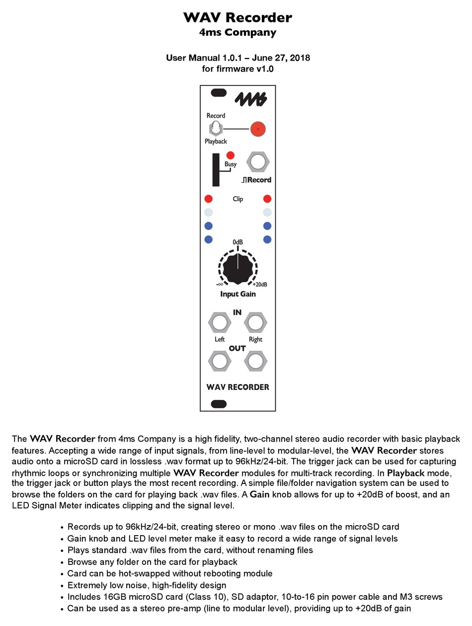 4MS COMPANY WAV RECORDER USER MANUAL Pdf Download | ManualsLib