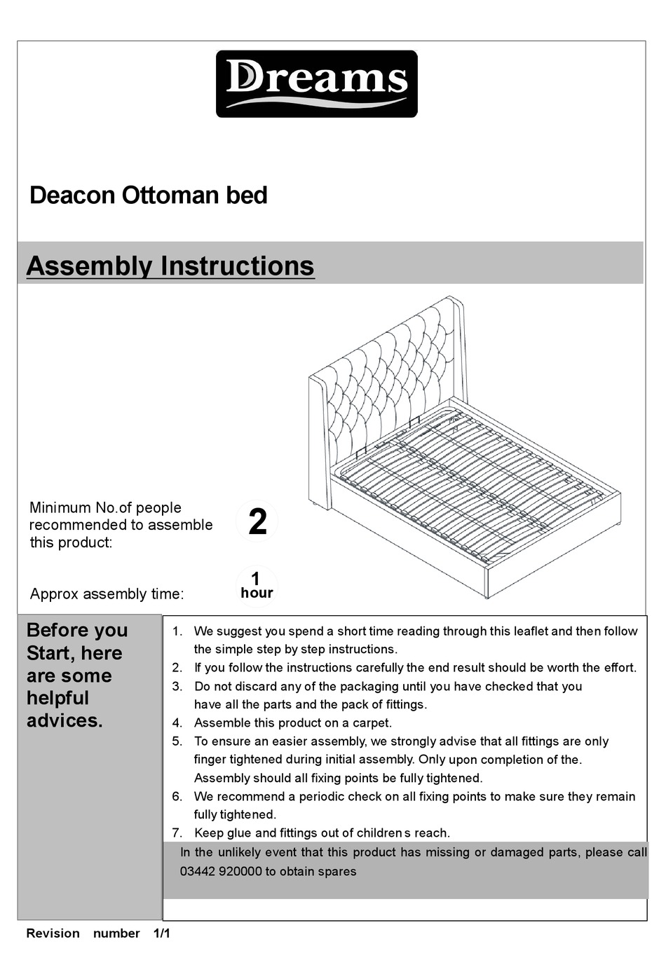 Dreams Ottoman Bed Assembly Instructions