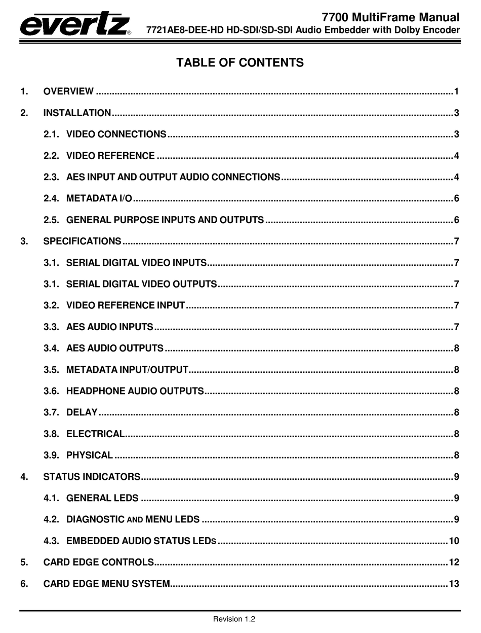 EVERTZ 7721AE8-DEE-HD MANUAL Pdf Download | ManualsLib