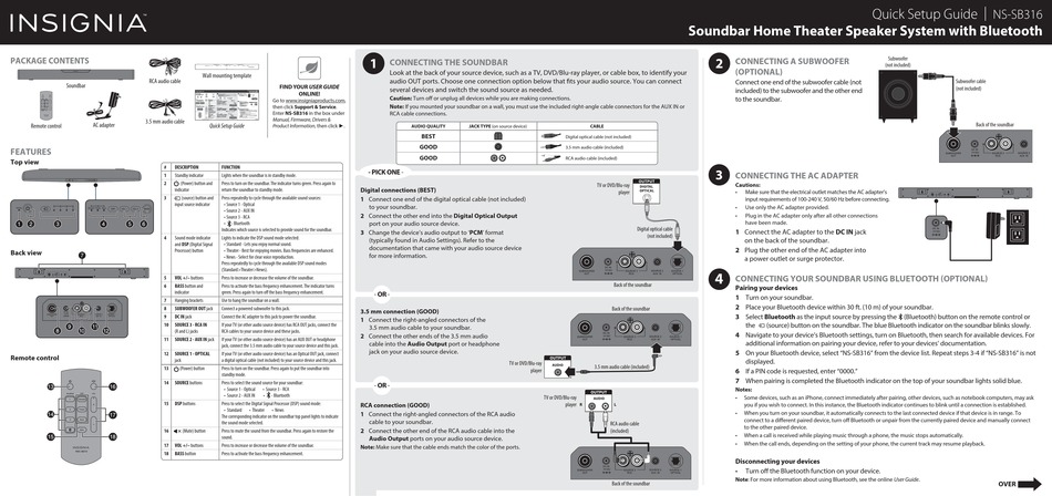 INSIGNIA NS-SB316 QUICK SETUP MANUAL Pdf Download | ManualsLib