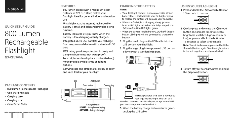 insignia 800 lumen rechargeable led flashlight
