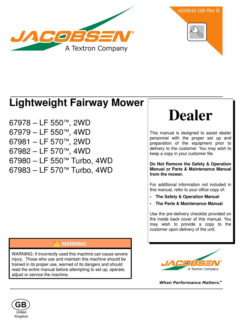 JACOBSEN 67978 OPERATION MANUAL Pdf Download | ManualsLib