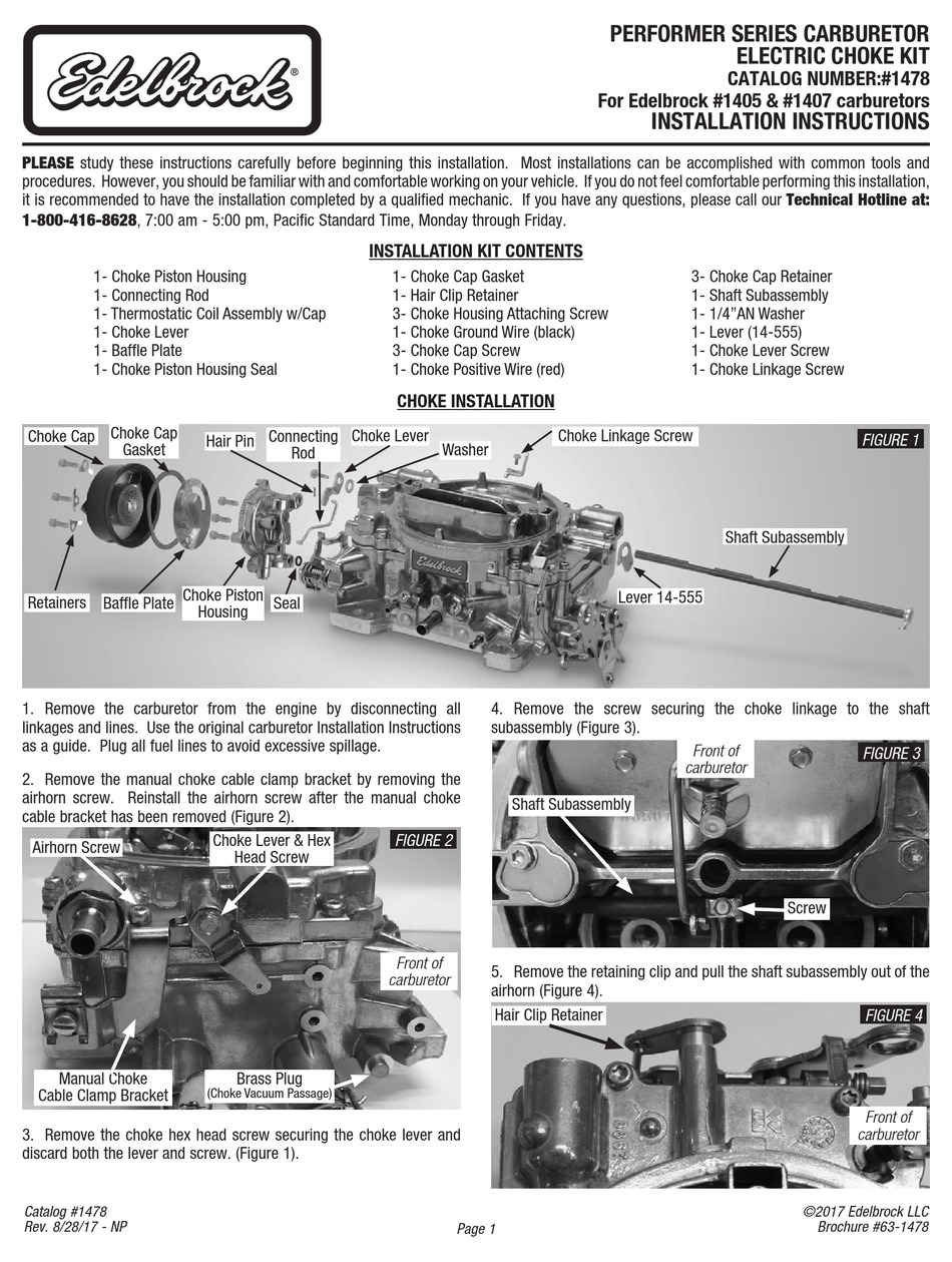 EDELBROCK 1478 INSTALLATION INSTRUCTIONS Pdf Download | ManualsLib