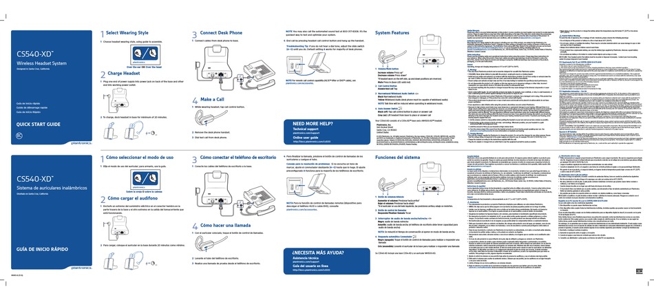 PLANTRONICS CS540-XD QUICK START MANUAL Pdf Download | ManualsLib