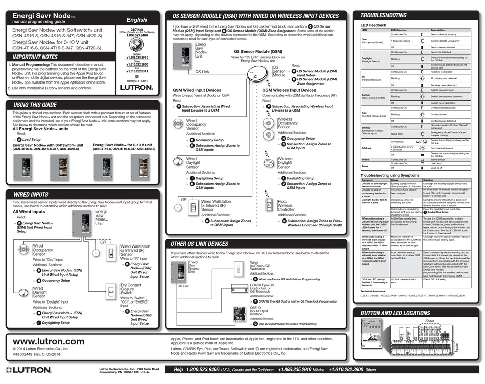 Lutron Electronics Energi Savr Node Qsn 4s16 S 347 Programming Manual Pdf Download Manualslib