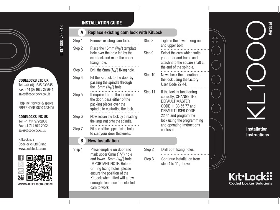 KITLOCK KL1000 INSTALLATION INSTRUCTIONS Pdf Download ManualsLib