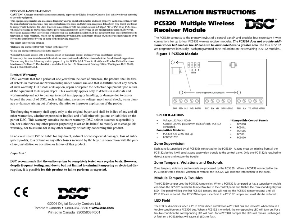 DSC PC5320 INSTALLATION INSTRUCTIONS MANUAL Pdf Download | ManualsLib