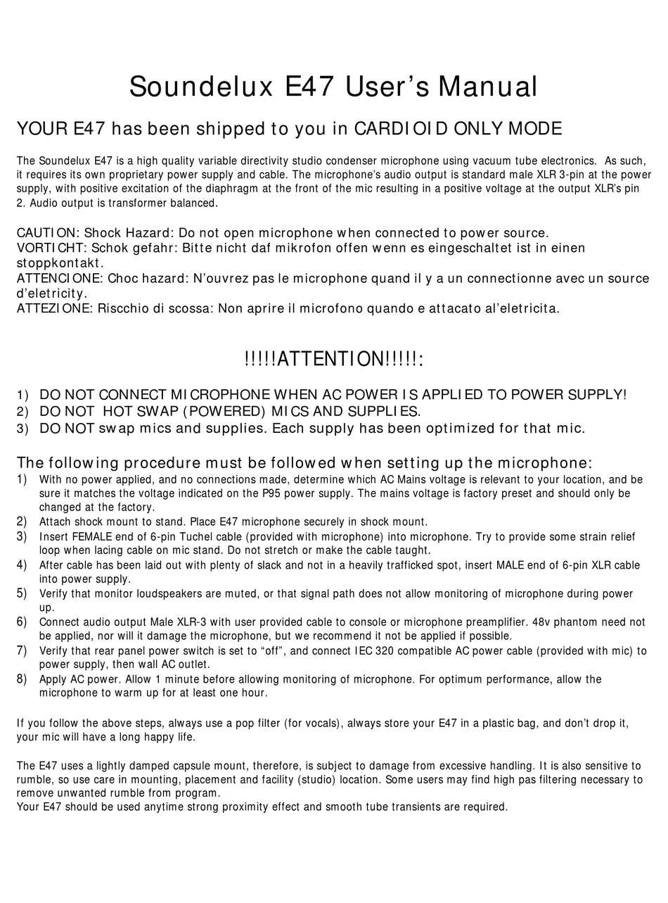 SOUNDELUX E47 USER MANUAL Pdf Download ManualsLib