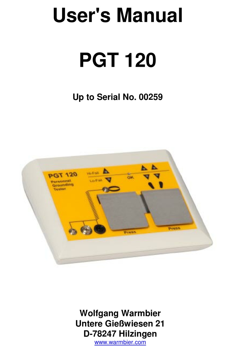 WARMBIER PGT 120 USER MANUAL Pdf Download ManualsLib