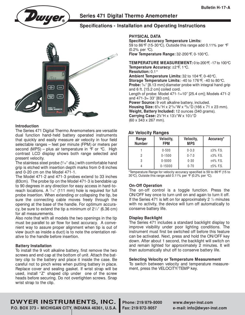 Dwyer Instruments 471 2 Installation And Operating Instructions Pdf Download Manualslib