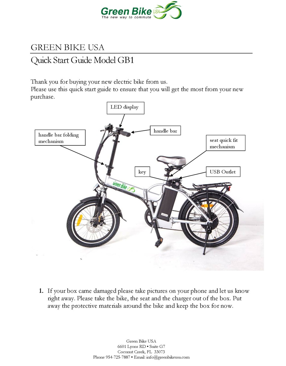 GREEN BIKE USA GB1 QUICK START MANUAL Pdf Download ManualsLib
