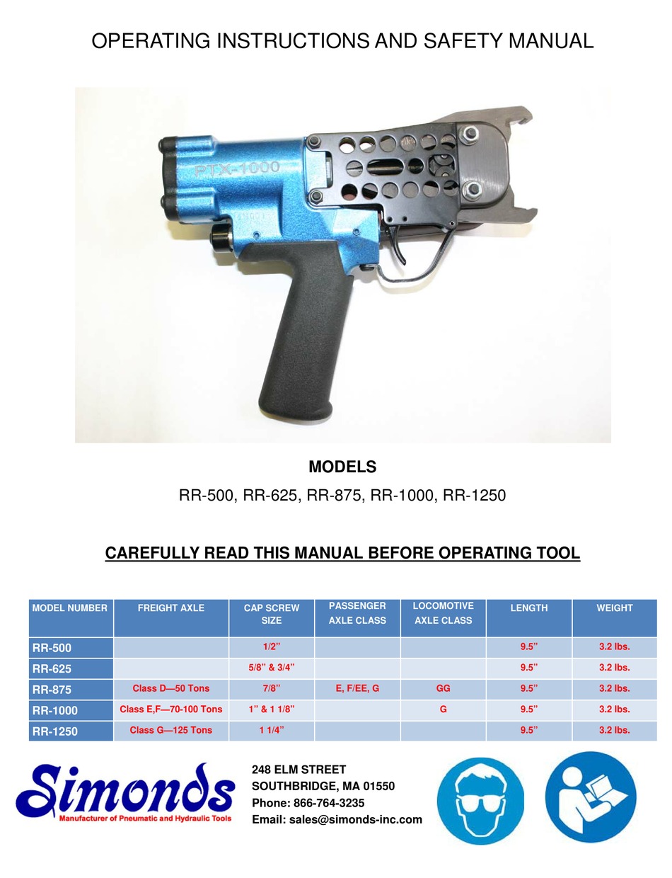 SIMONDS RR500 OPERATING INSTRUCTIONS AND SAFETY MANUAL Pdf Download