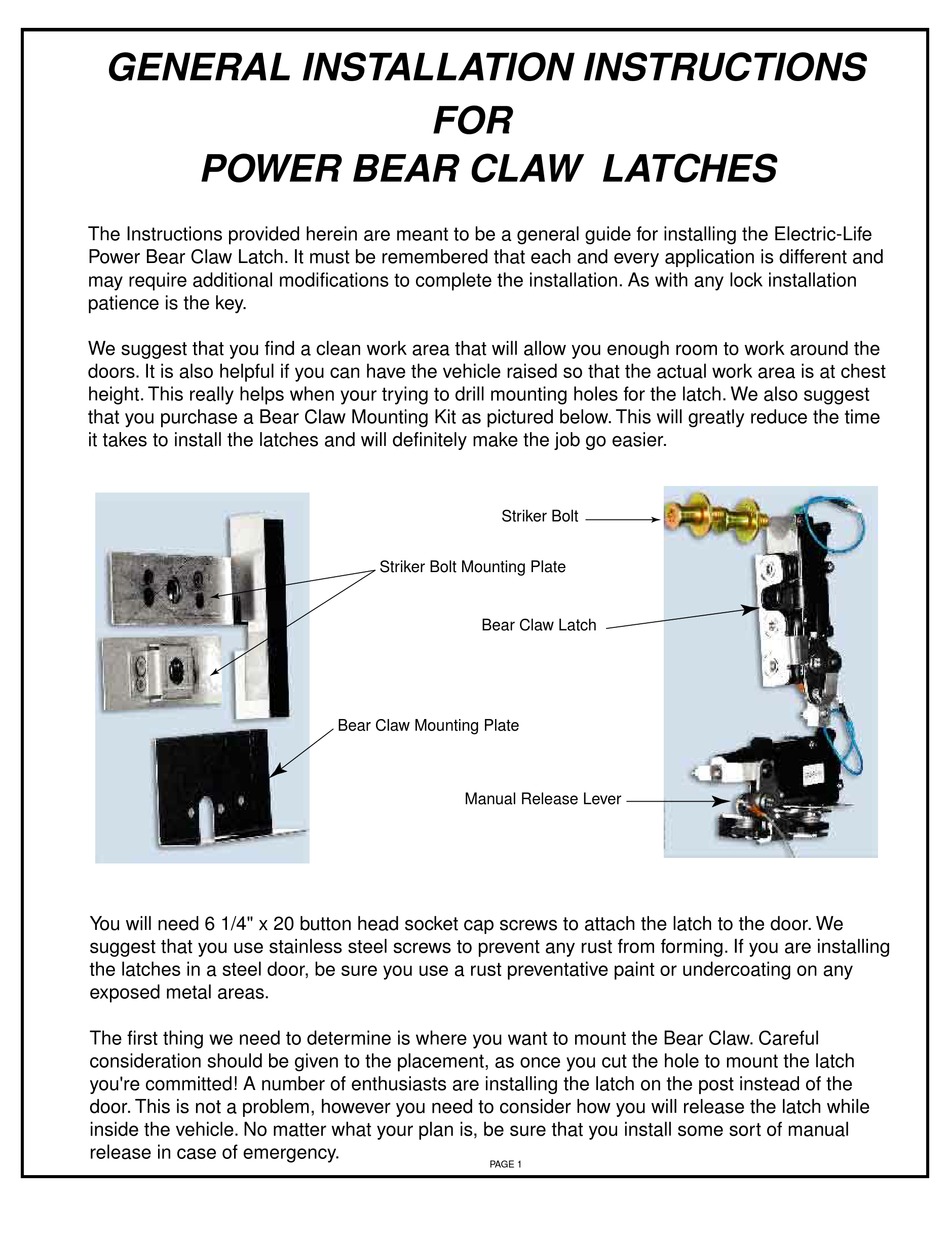ELECTRIC LIFE 94100 GENERAL INSTALLATION INSTRUCTIONS Pdf Download