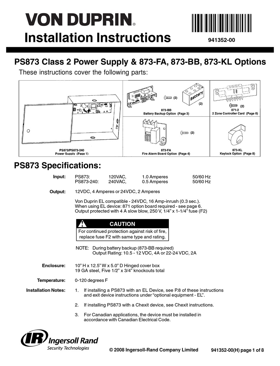 VON DUPRIN PS873 INSTALLATION INSTRUCTIONS MANUAL Pdf Download | ManualsLib