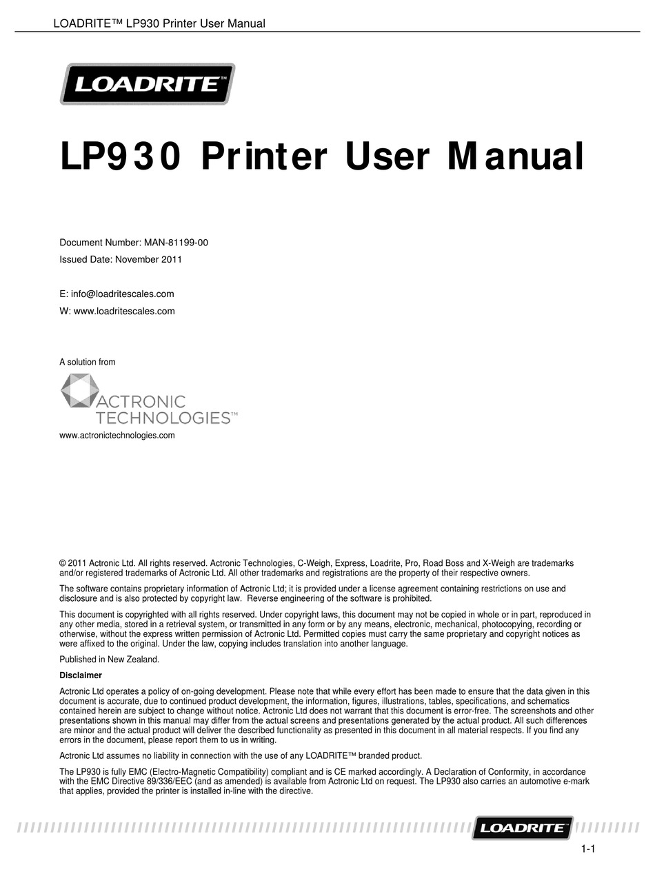 LOADRITE LP930 USER MANUAL Pdf Download | ManualsLib