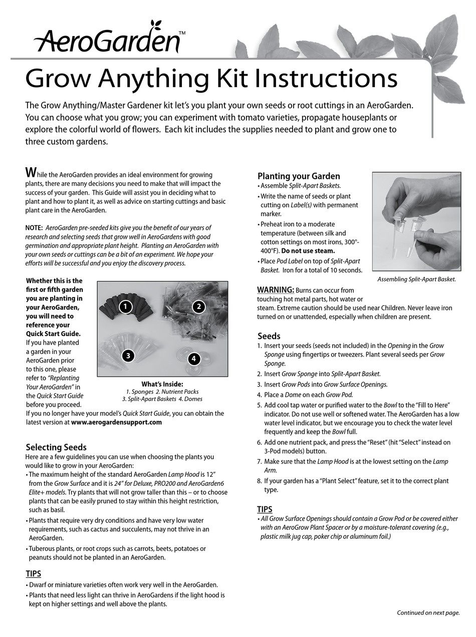 AEROGARDEN GROW ANYTHING KIT QUICK START MANUAL Pdf Download ManualsLib