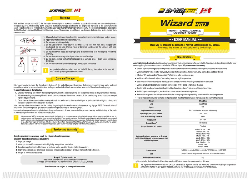 Armytek Wizard Pro User Manual Pdf Download Manualslib