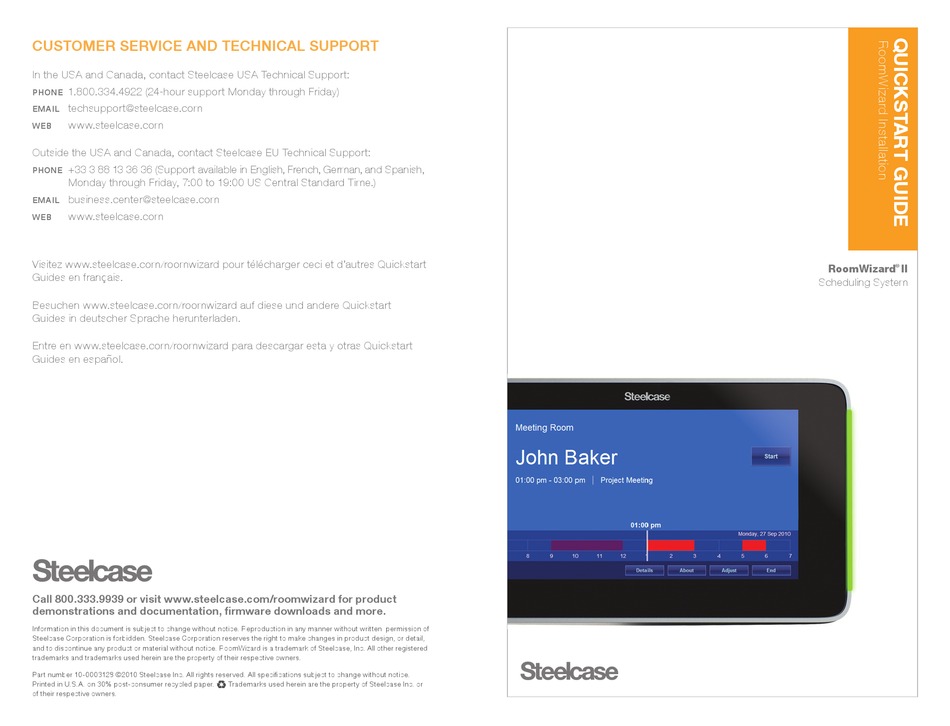 STEELCASE ROOMWIZARD II QUICK START MANUAL Pdf Download ManualsLib