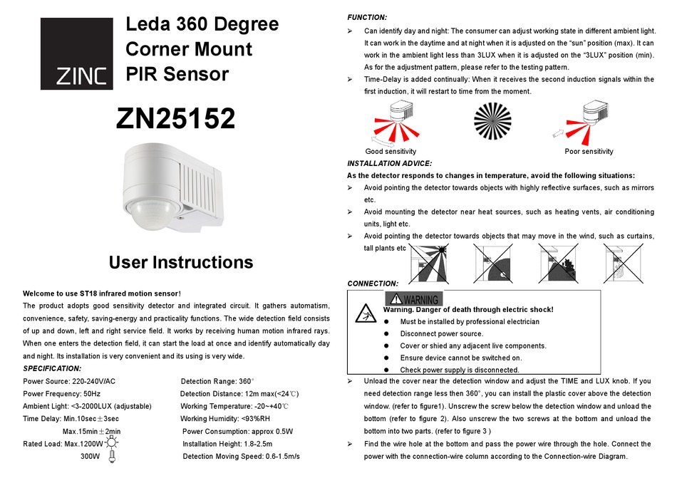 Zinc Zn25152 User Instructions Pdf