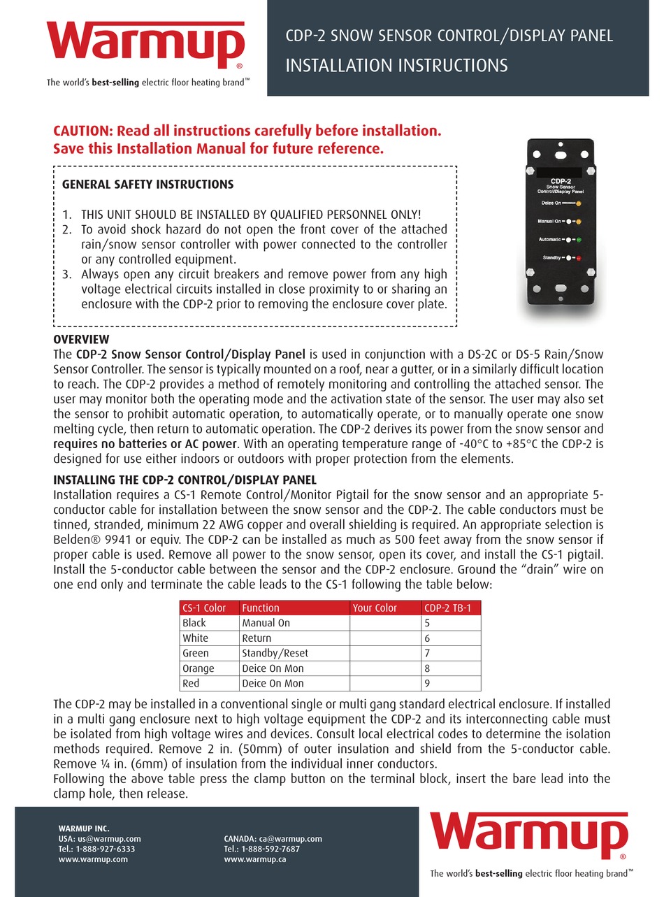 WARMUP CDP2 INSTALLATION INSTRUCTIONS Pdf Download ManualsLib