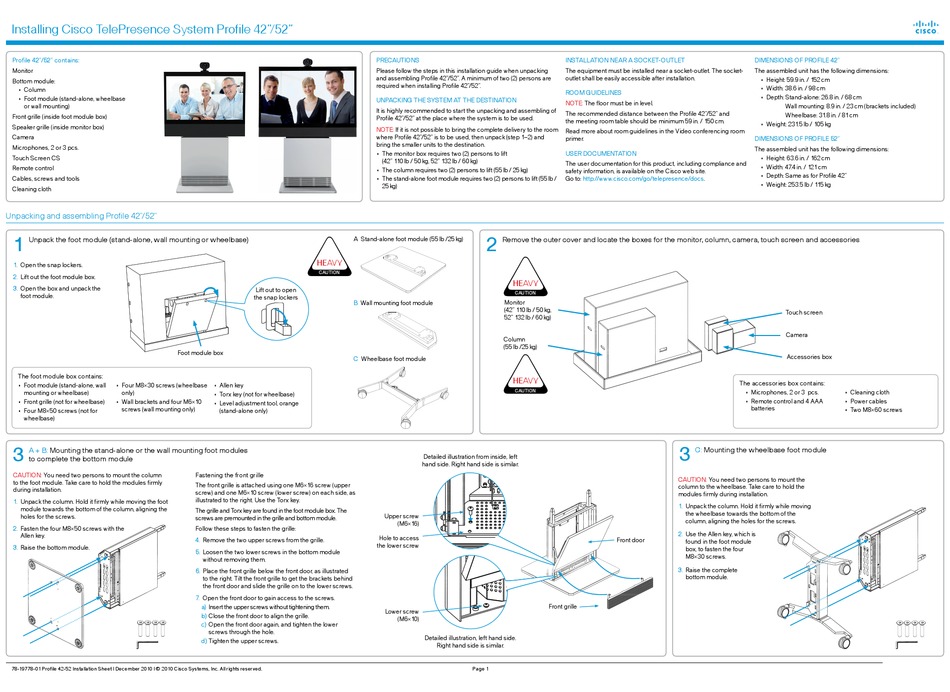 CISCO PROFILE SERIES INSTALLATION SHEET Pdf Download | ManualsLib