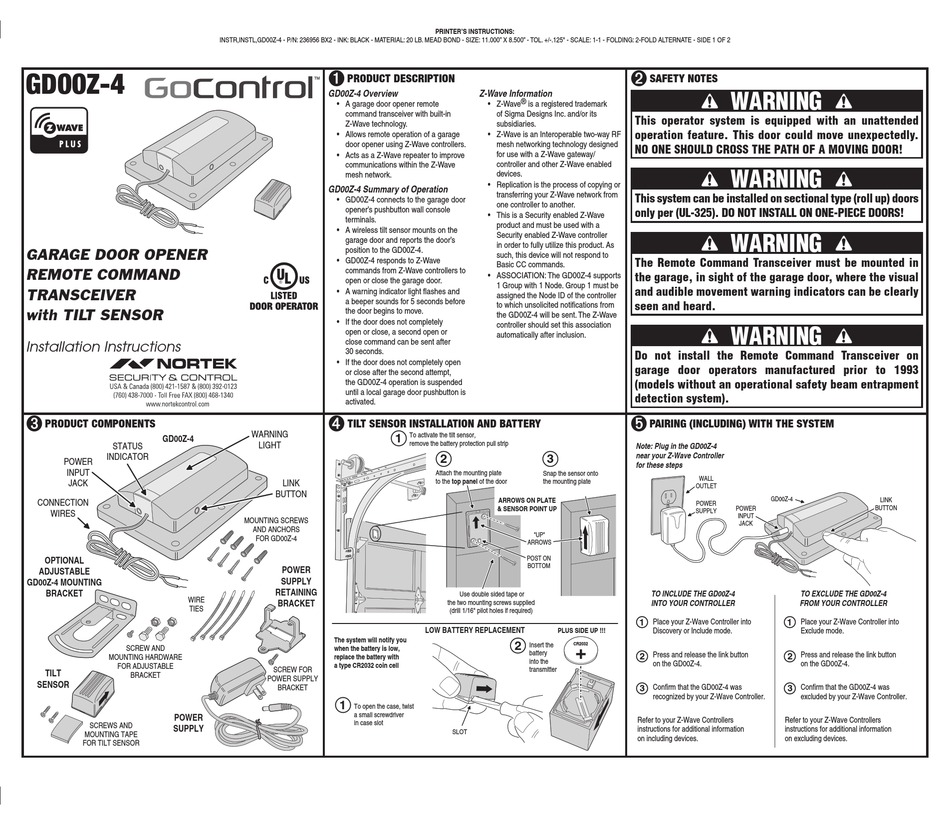 GOCONTROL GD00Z4 INSTALLATION INSTRUCTIONS Pdf Download ManualsLib