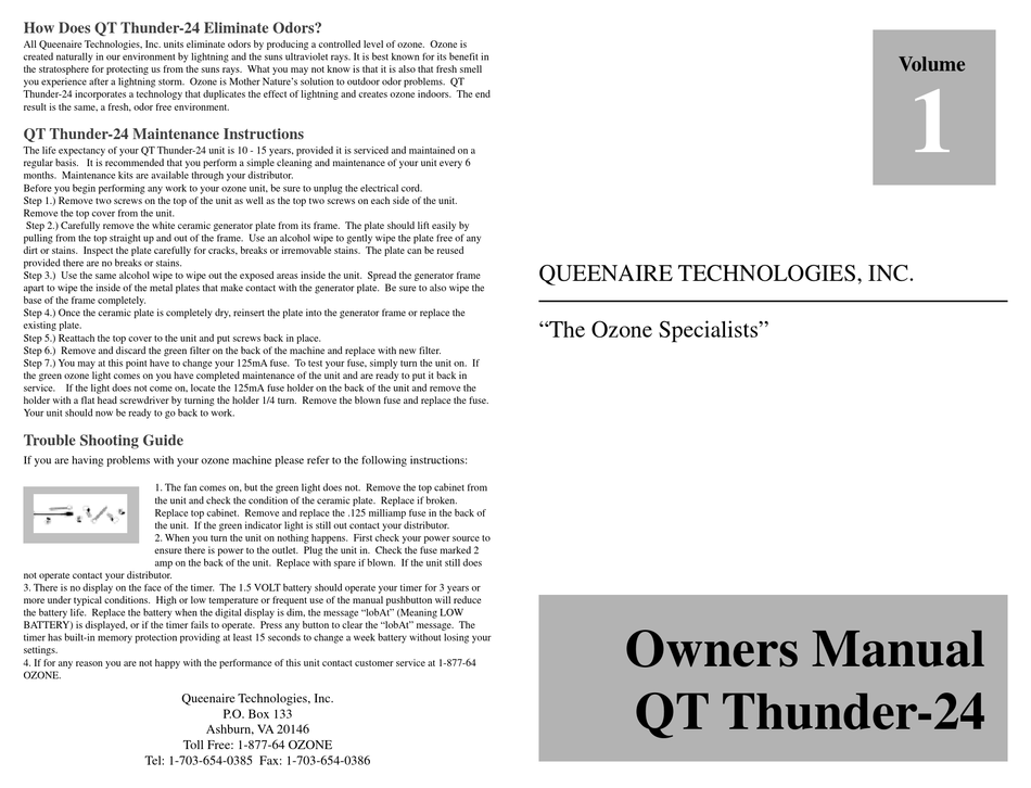 QUEENAIRE TECHNOLOGIES QT THUNDER24 OWNER'S MANUAL Pdf Download