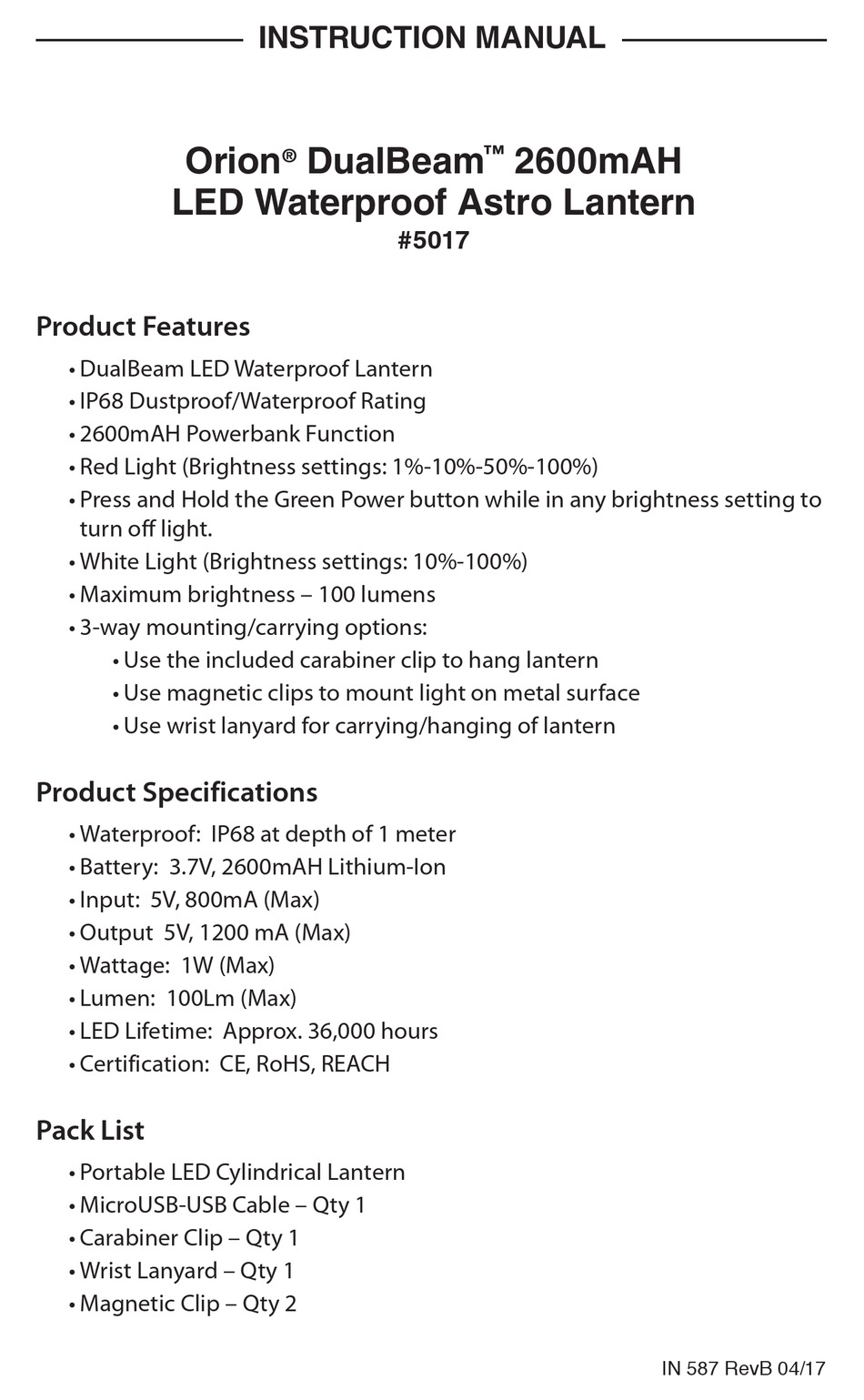 ORION TELESCOPES BINOCULARS DUALBEAM 5017 INSTRUCTION MANUAL Pdf 