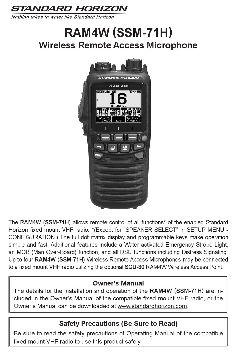 STANDART HORIZON SSM-71H OWNER'S MANUAL Pdf Download | ManualsLib