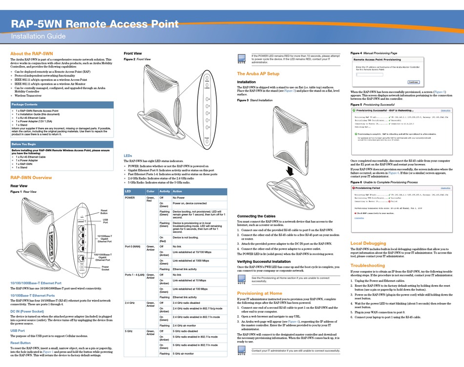 ARUBA RAP-5WN INSTALLATION MANUAL Pdf Download | ManualsLib
