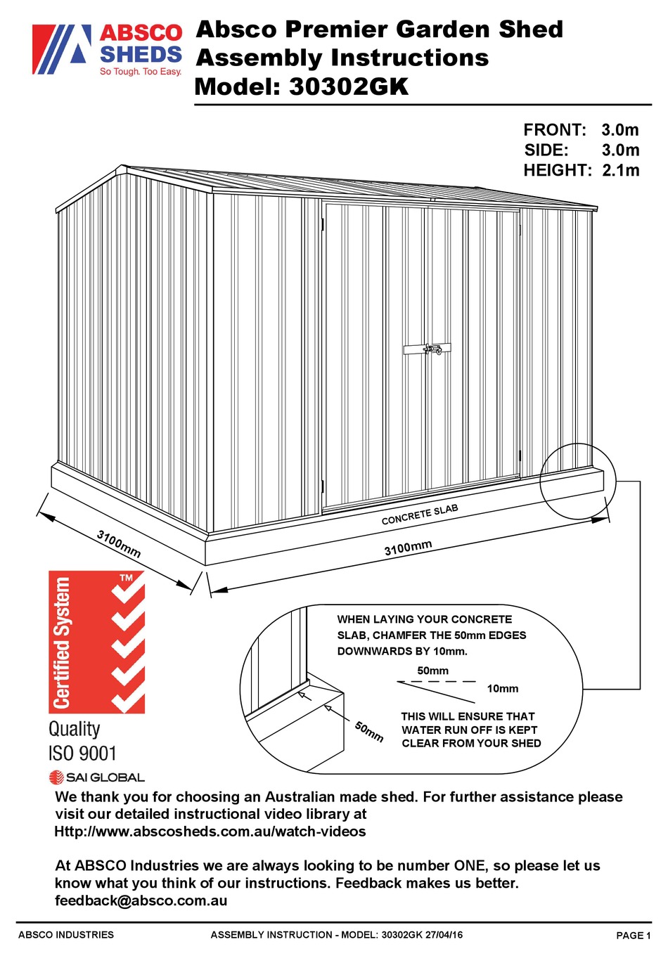 Absco shed assembly instructions pdf