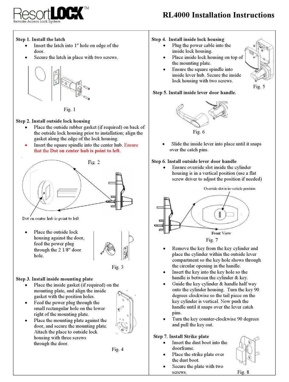 RESORTLOCK RL4000 INSTALLATION INSTRUCTIONS Pdf Download | ManualsLib