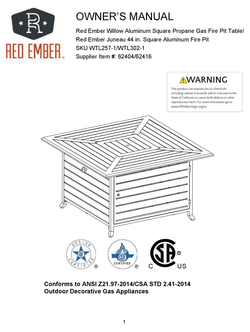 Red Ember Wtl257 1 Owner S Manual Pdf, Red Ember Propane Fire Pits
