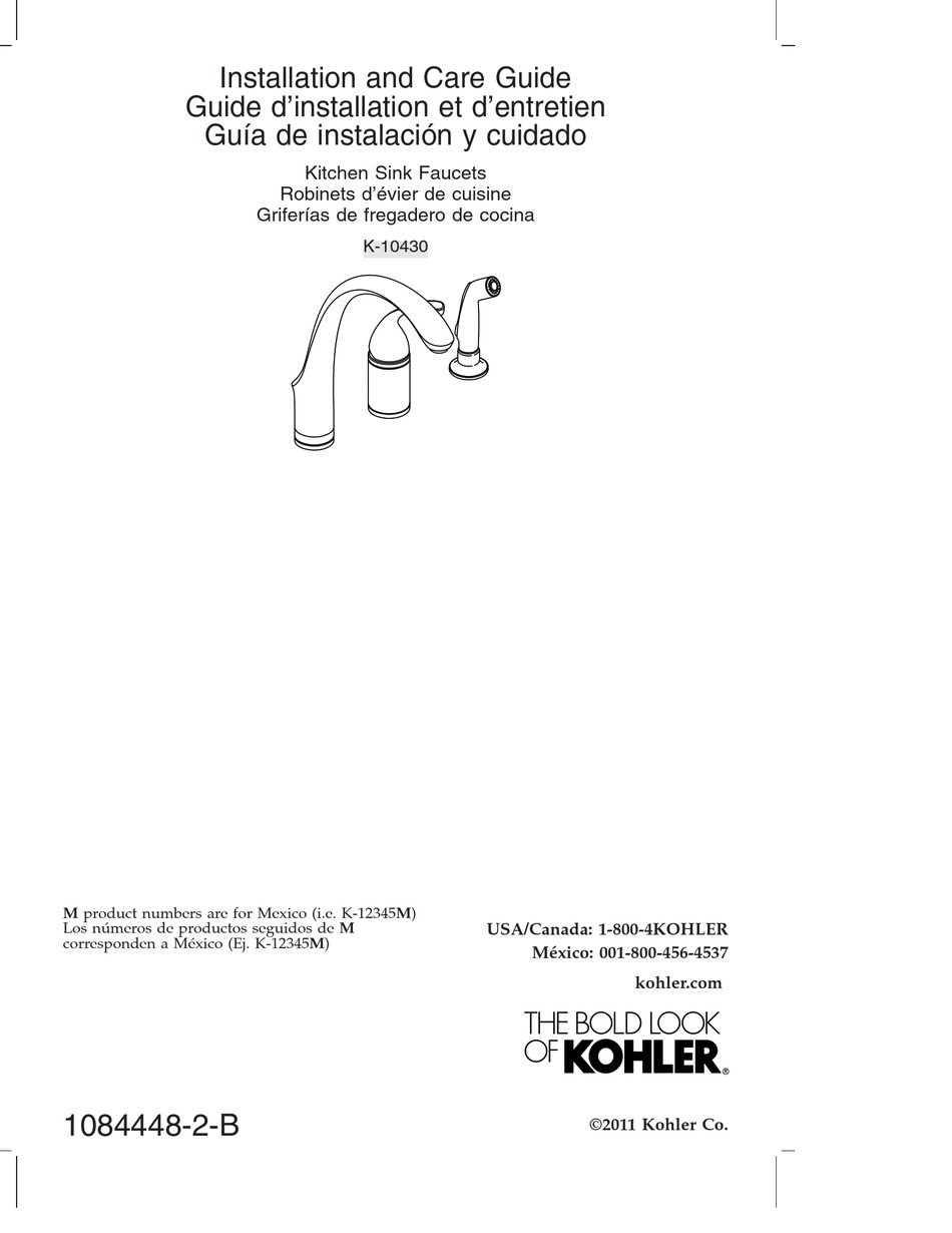 KOHLER K10430 INSTALLATION AND CARE MANUAL Pdf Download ManualsLib