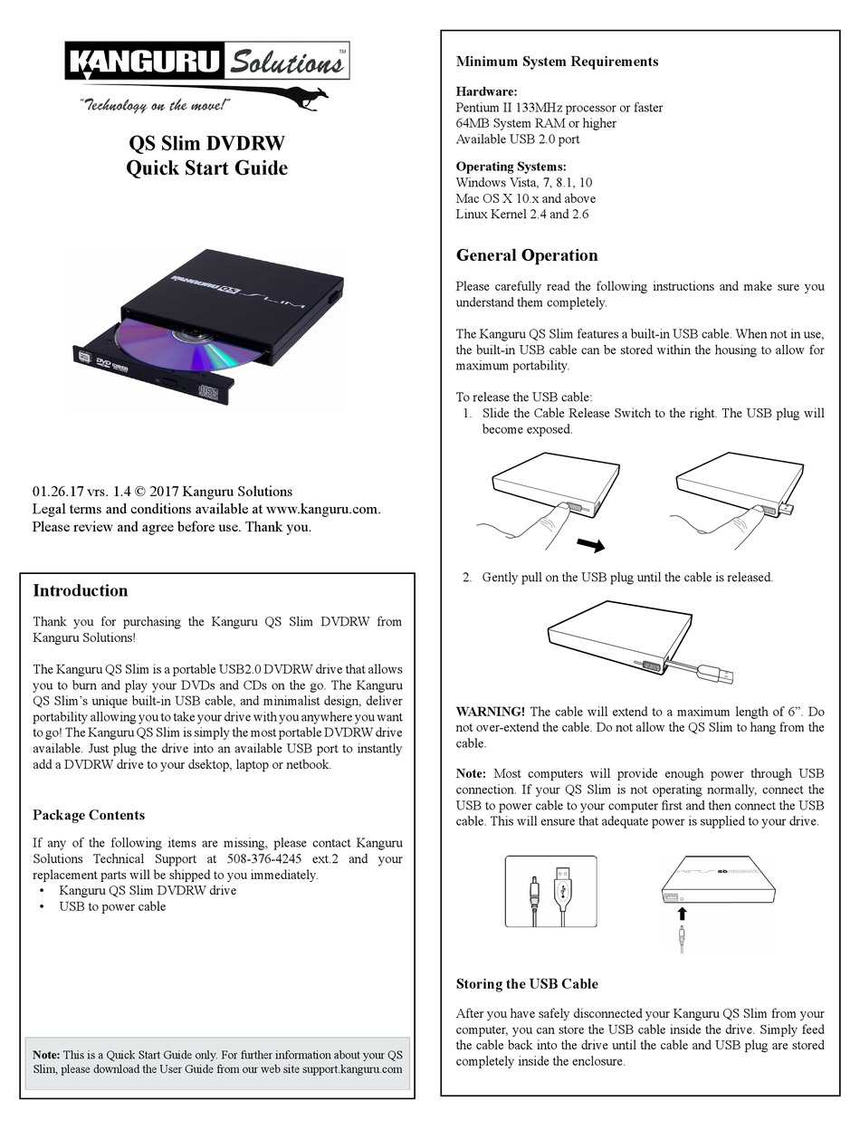 KANGURU QS SLIM DVDRW QUICK START MANUAL Pdf Download