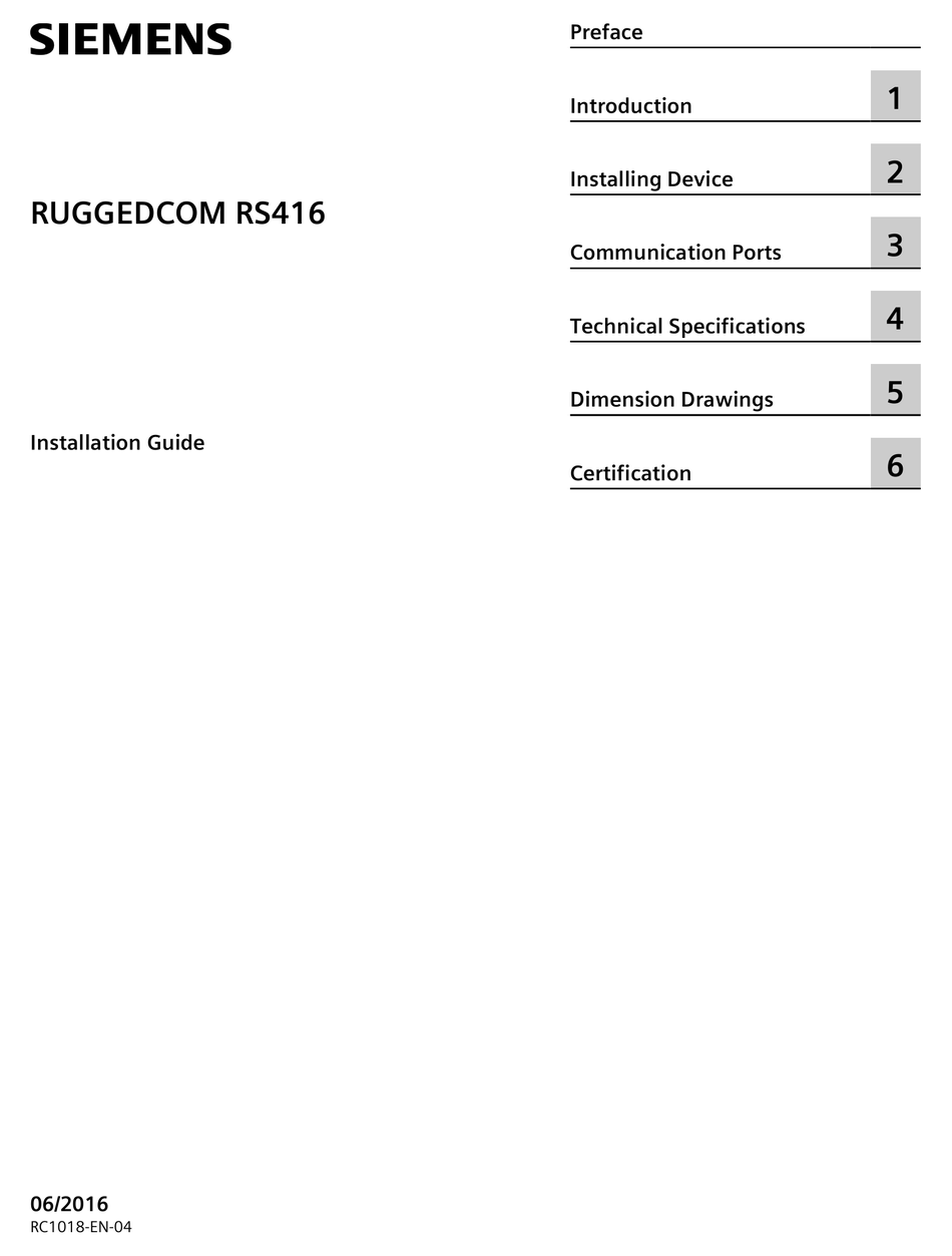 Siemens Ruggedcom Rs416 Installation Manual Pdf Download Manualslib