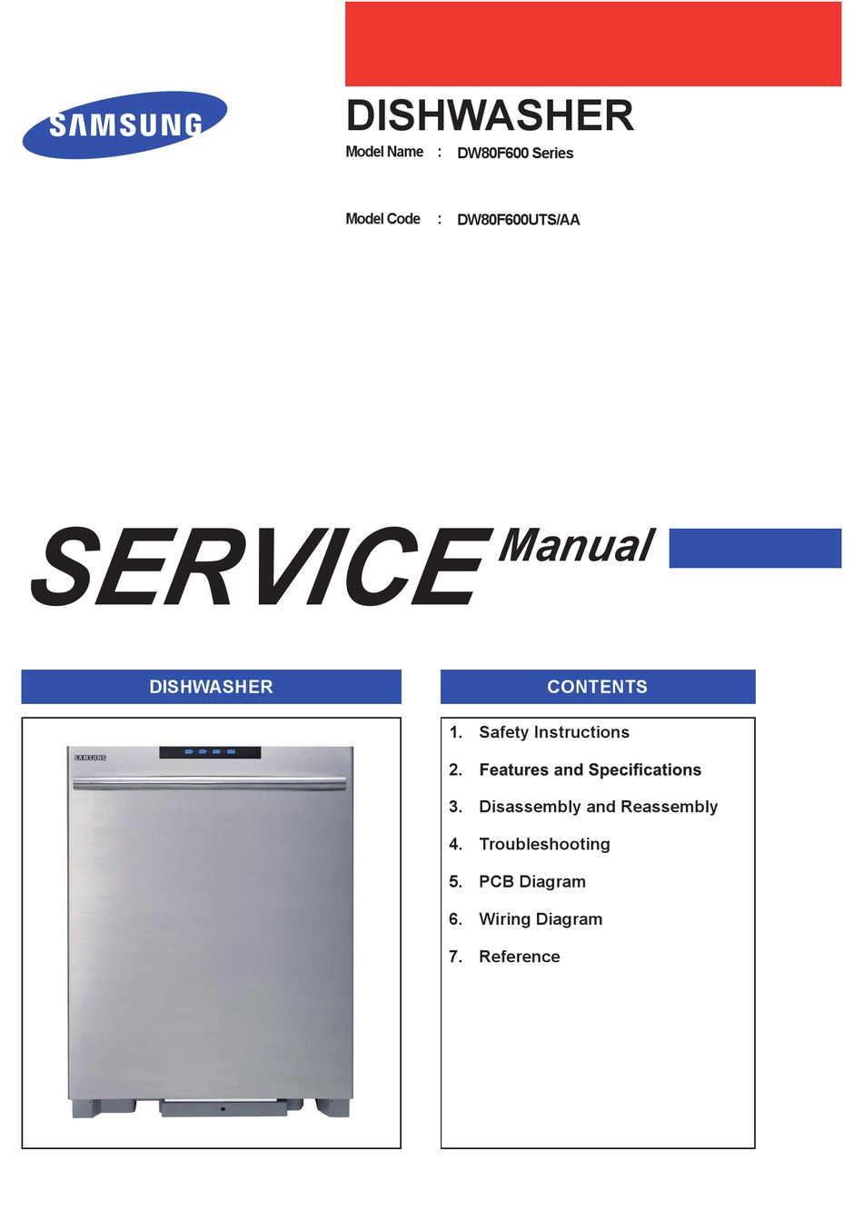 SAMSUNG DW80F600 SERIES SERVICE MANUAL Pdf Download | ManualsLib