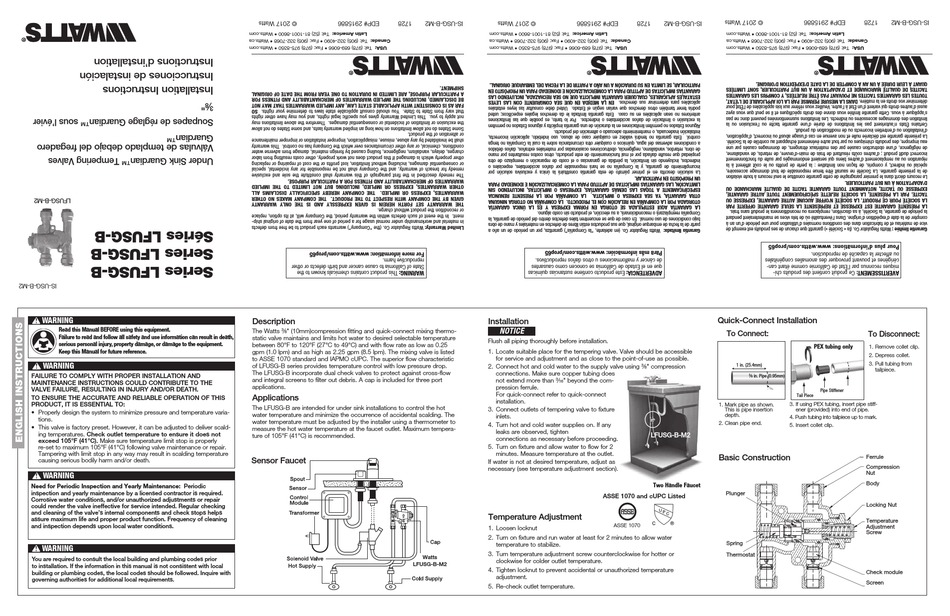 WATTS UNDER SINK GUARDIAN LFUSGBM2 INSTALLATION INSTRUCTIONS MANUAL