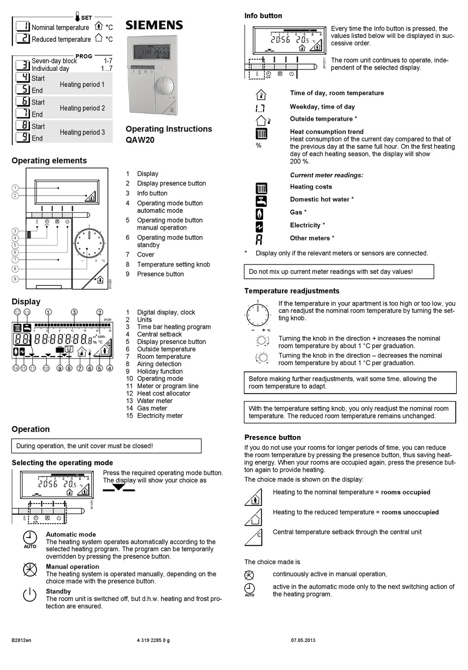 SIEMENS QAW20 OPERATING INSTRUCTIONS Pdf Download | ManualsLib