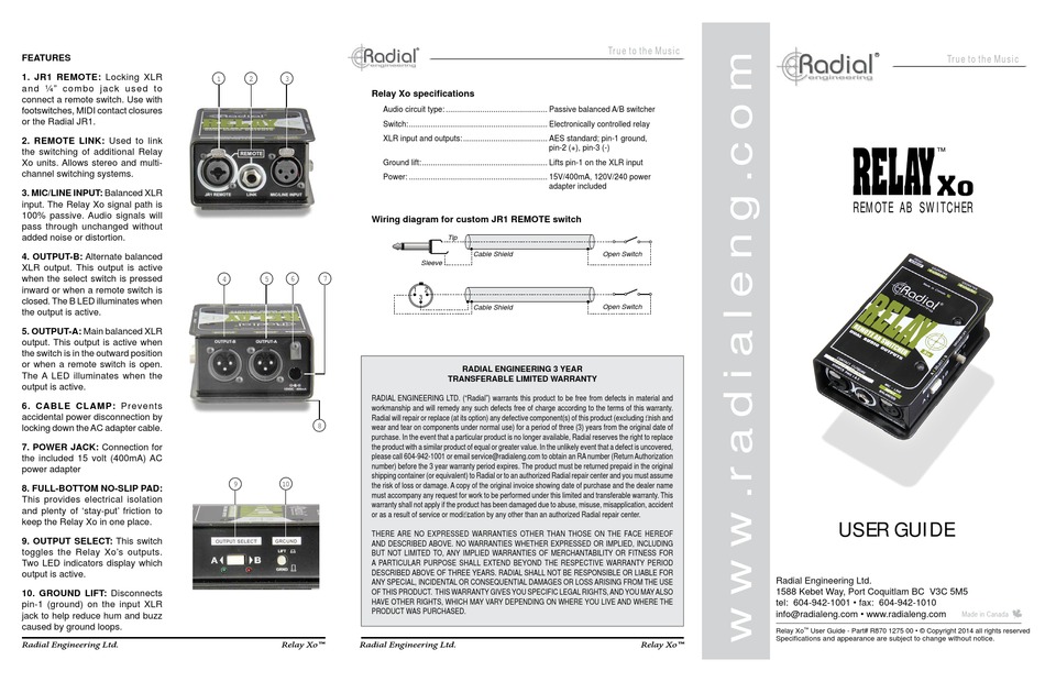RADIAL ENGINEERING RELAY XO USER MANUAL Pdf Download ManualsLib