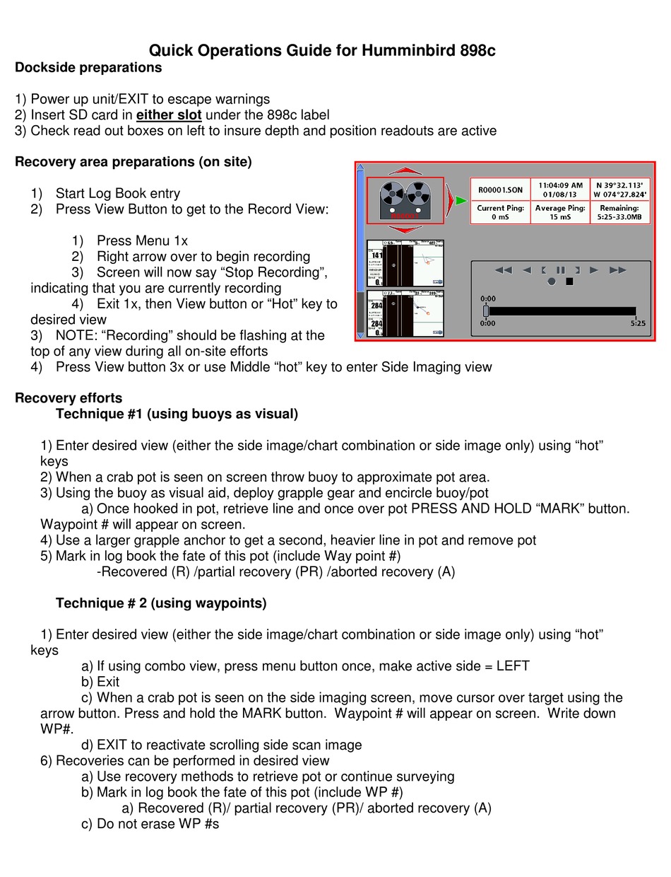 HUMMINBIRD 898C QUICK OPERATION MANUAL Pdf Download | ManualsLib