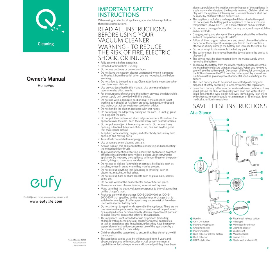EUFY HOMEVAC T2401 OWNER