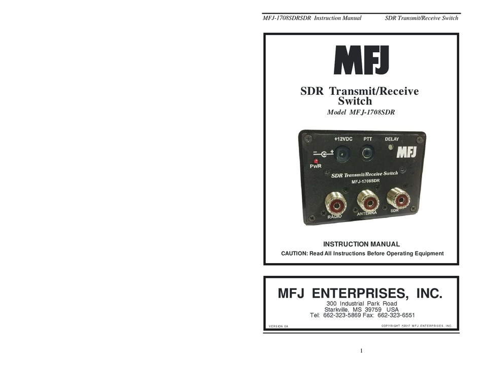 MFJ 1708SDR INSTRUCTION MANUAL Pdf Download | ManualsLib