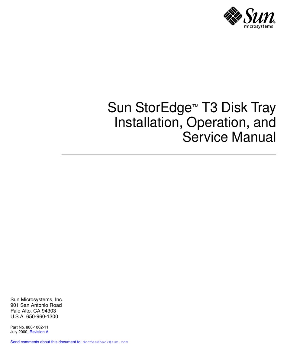 SUN MICROSYSTEMS STOREDGE T3 INSTALLATION, OPERATION AND SERVICE MANUAL