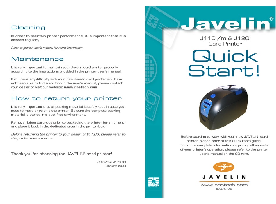 JAVELIN J110I/M QUICK START Pdf Download ManualsLib