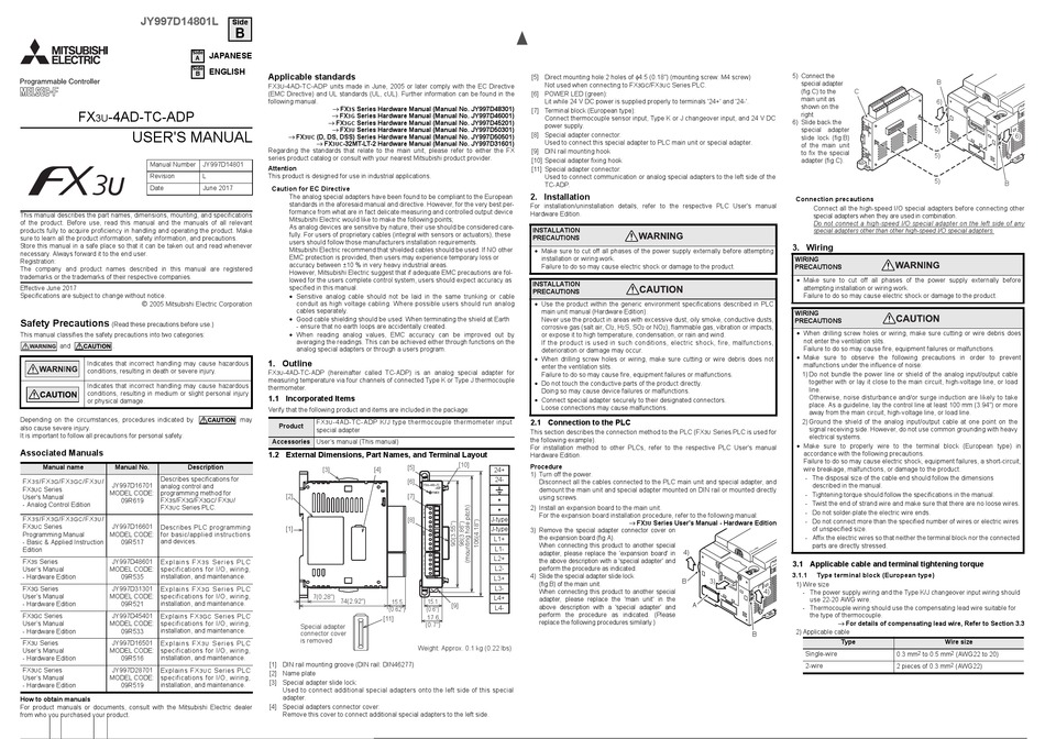 MITSUBISHI ELECTRIC FX3U-4AD-TC-ADP USER MANUAL Pdf Download