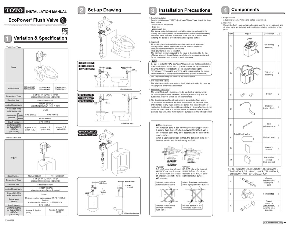 Toto Ecopower Tet1ln 32 Cp Installation Manual Pdf Download Manualslib