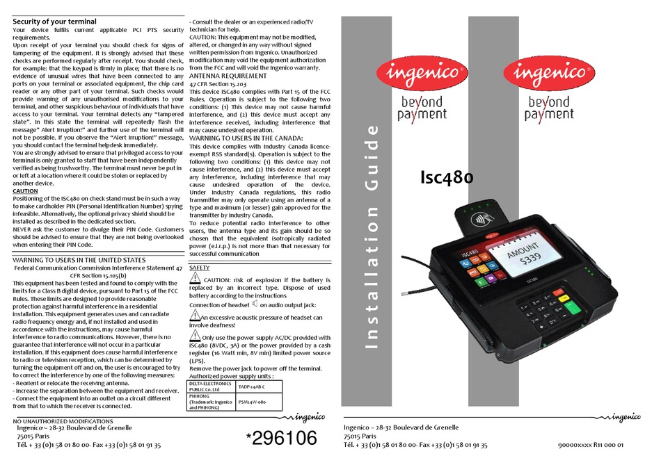 INGENICO ISC480 INSTALLATION MANUAL Pdf Download ManualsLib