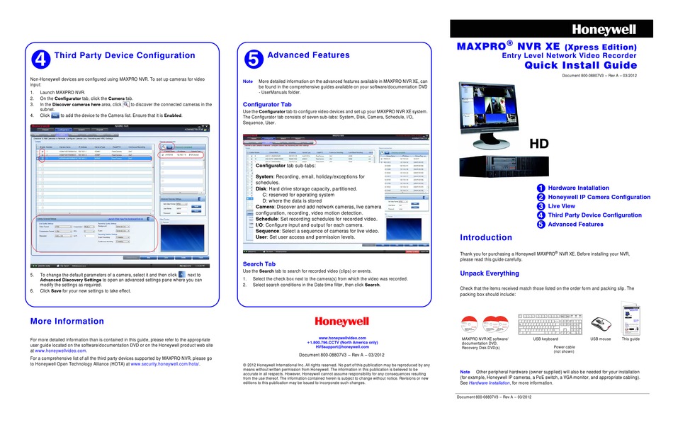 HONEYWELL MAXPRO NVR XE QUICK INSTALL MANUAL Pdf Download ManuaLib