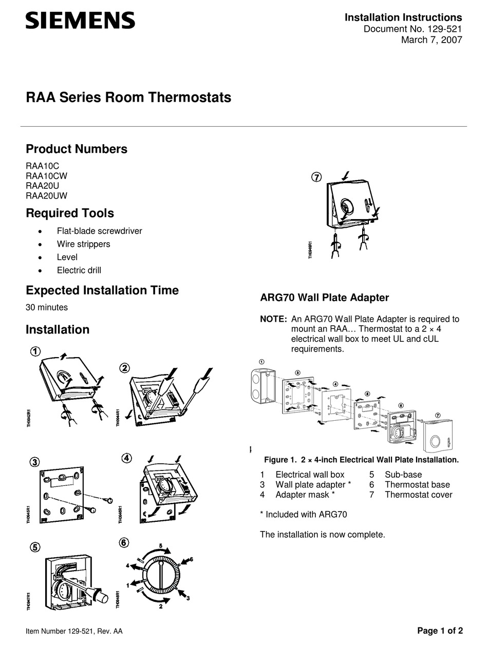 SIEMENS RDH100RF/SET Room Thermostat Operating Instructions 